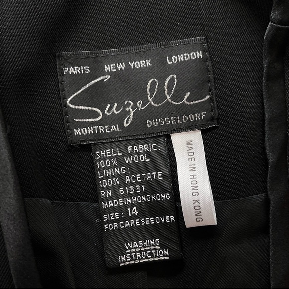 Vtg Suzelle Wool Leather Beaded Floral Embroidered Evening Jacket Black Size 14 - Picture 10 of 11